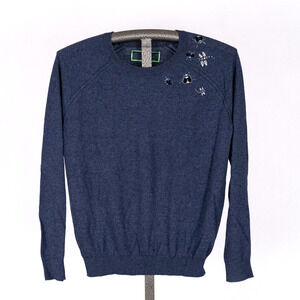 Women's Soft Lambswool Cashmere Sweater MEDIUM Beaded Dragonfly Insect Bug Fairy